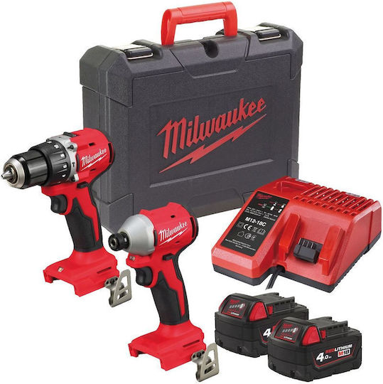 Milwaukee M18 BLCPP2A-402C Set Impact Drill Driver & Impact Screwdriver 18V with 2 Batteries 4Ah and Case