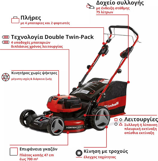 Einhell GE-CM 36/47 S HW Li Αυτοκινούμενη Μηχανή Γκαζόν Μπαταρίας 36V
