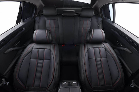 Set Universal Car Seat Covers Black Faux Leather Red Stitching Front Back