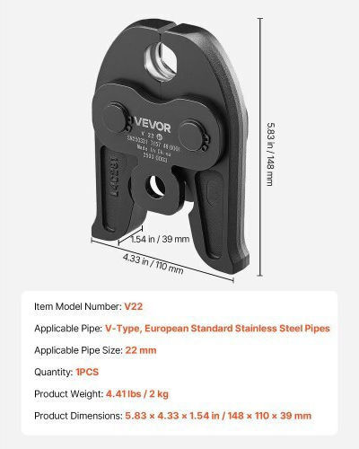 Vevor V22 Pressing Jaw 22mm Press Jaw Suitable For V-Type Stainless Steel Pipes