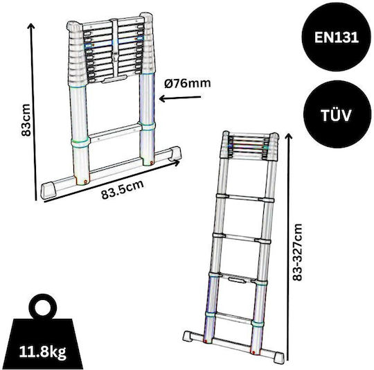 Batavia Teleskopische Leiter Aluminium 10 Stufen mit maximaler Höhe 3.27m
