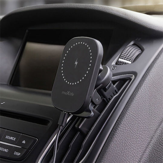 Maxlife Suport Auto pentru Telefon cu magnet și Încărcare Wireless Neagră