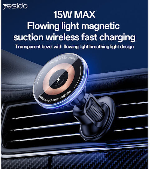 Yesido Suport Auto pentru Telefon cu magnet și Încărcare Wireless Neagră