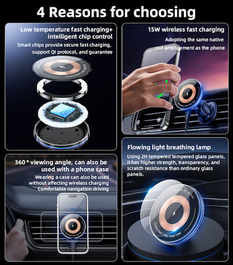 Yesido Suport Auto pentru Telefon cu magnet și Încărcare Wireless Neagră