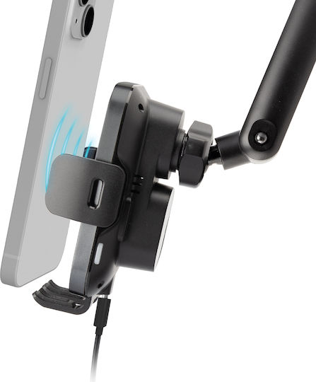 SBS Wireless Car Mobile Mount with Adjustable Hooks and Wireless Charging Black