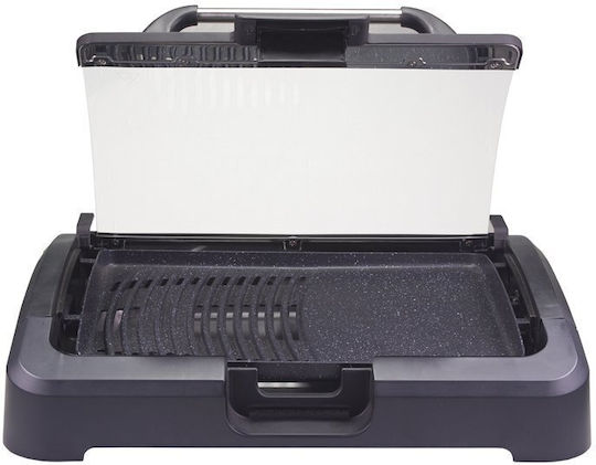 Beper Tabletop Electric Grill Smooth and Ribbed Plate 2200W with Lid and Adjustable Thermostat 39cmx29cmcm