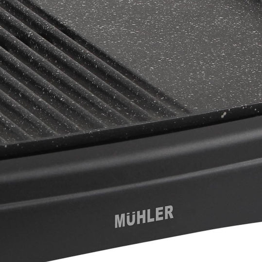 Muhler Tischplatte Elektrogrill Glatte und Geriffelte Platte 1800W mit Deckel und einstellbarem Thermostat 40cmx30cmcm