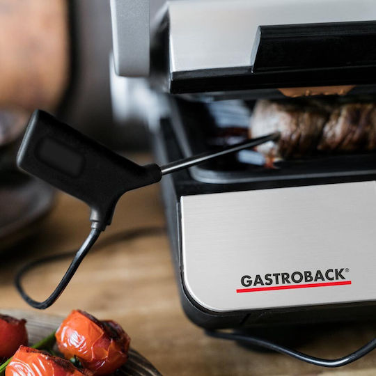 Gastroback Tabletop Electric Grill Smooth and Ribbed Plate 2000W with Lid and Adjustable Thermostat 34cmx24cmcm