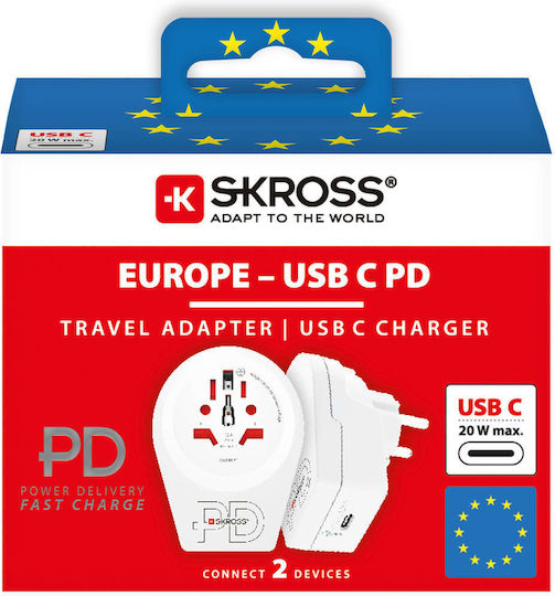 Skross World Adapter World To Europe Usb-c Tm Pd