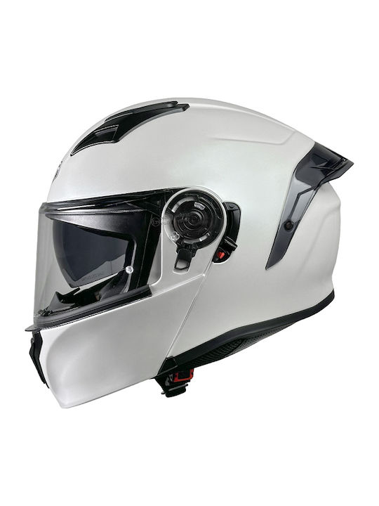 Pilot Zero SV White Pearl Gloss Motorcycle Helmet Flip-Up ECE 22.06 1700gr with Sunvisor