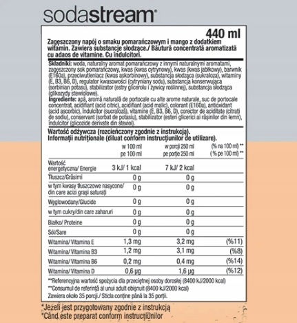 Sodastream Zero Băutură răcoritoare Mango Condensat Fără carbonatare și zahăr în Sticlă 440ml