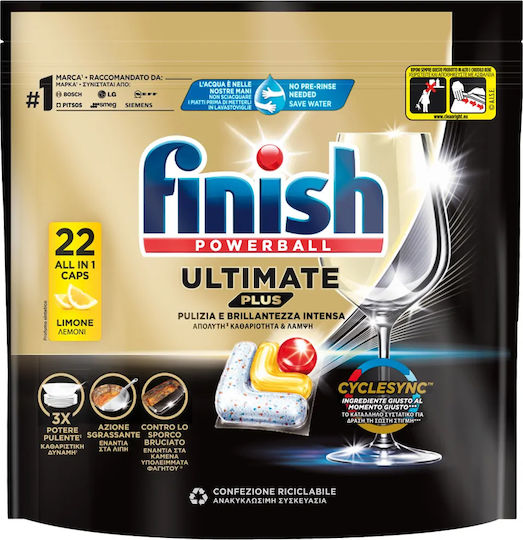 Finish Ultimate Plus All In One 22 Κάψουλες Πλυντηρίου Πιάτων με Άρωμα Lemon