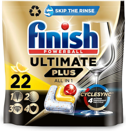 Finish Ultimate Plus All In One 22 Κάψουλες Πλυντηρίου Πιάτων με Άρωμα Lemon