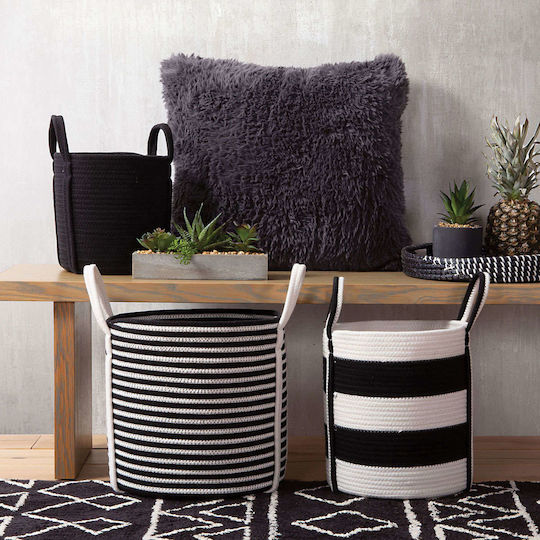 Nef-Nef Homeware Silo Decorative Basket Fabric with Handles White/ Black 28x28x32cm