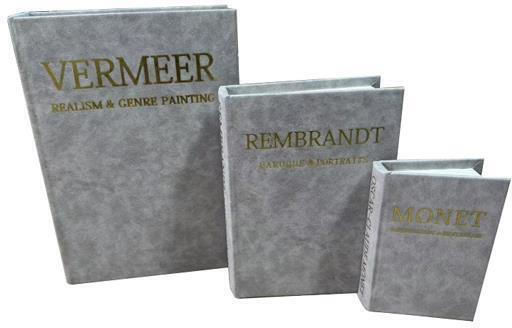 Set of 3 Pieces Wooden Decorative Book Boxes Leatherette Gray 30x21x6 23x17x4.5 & 16x11x3 Cm Estheti 819-00330