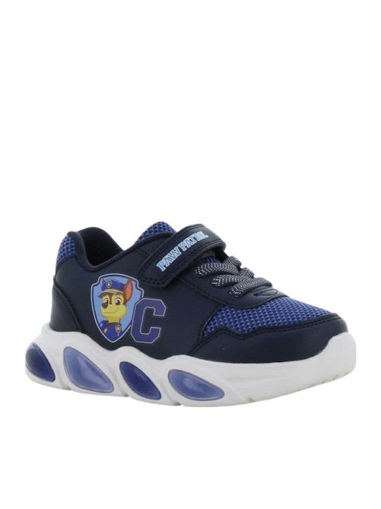 Παιδικά Sneakers Ανατομικά με Σκρατς & Φωτάκια Μπλε