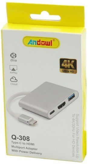 Andowl Type C Hdmi Αντάπτορας Πολλές Θύρες Q-308 Type C To Hdmi 075503-1