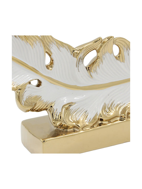 Decorative Ceramic 27x7x16 Cm White Gold Feather Keskor 78742