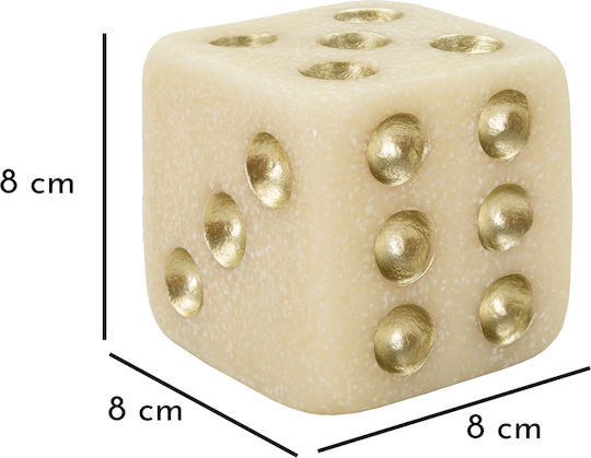 Decorative Polyresin Dice Ecru Gold 8x8x8cm