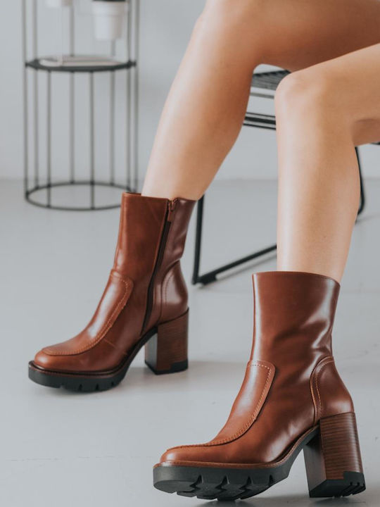 Leather Women's Ankle Boots Tabac Brown