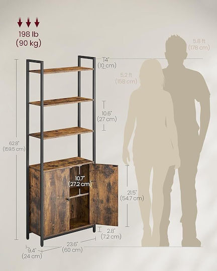 Bibliotecă Black And Brown 24x60x159.5cm