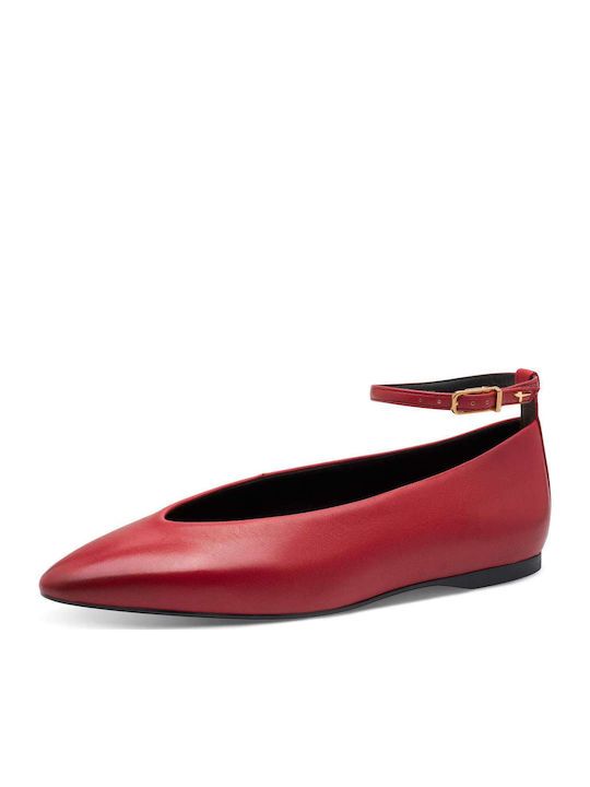 Leather Ballerinas With strap Red