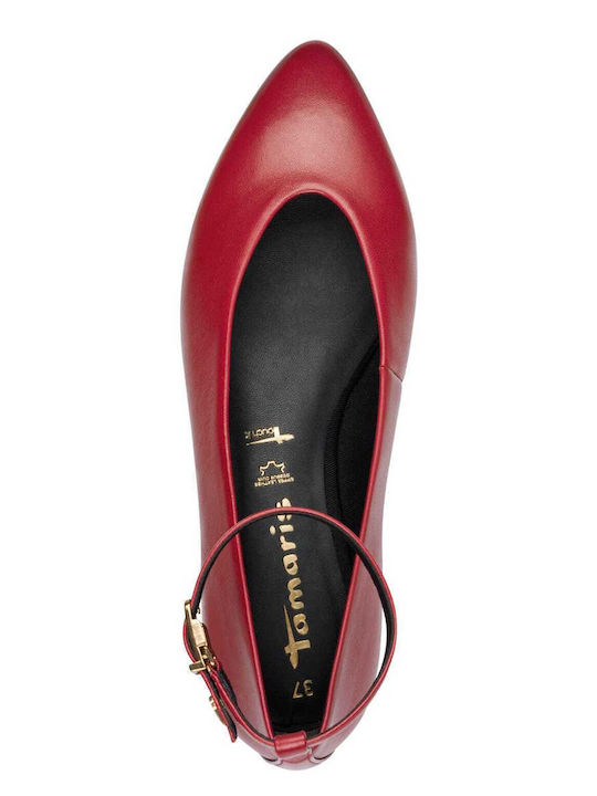 Leather Ballerinas With strap Red