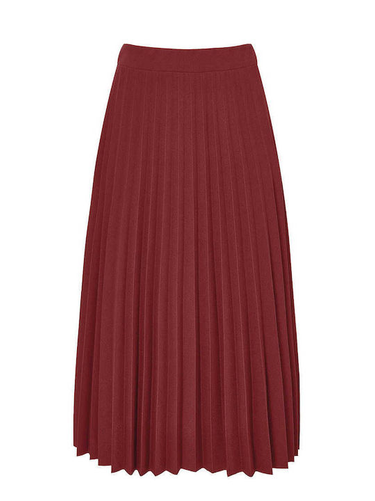Плисе С висока талия Midi Пола Burgundy