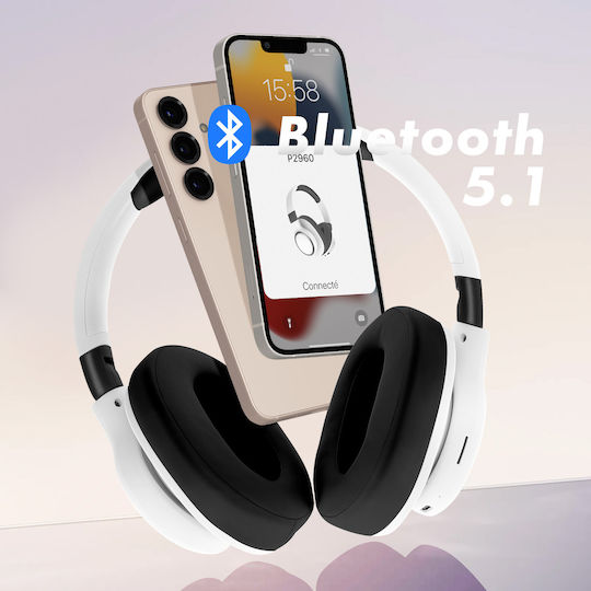 Avizar Wireless / Wired On Ear Headphones with 8 hours of Operation and Quick Charge White