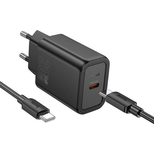 Hoco с USB-C порт и кабел USB-C - Lightning 20W Power Delivery Черен (N40)