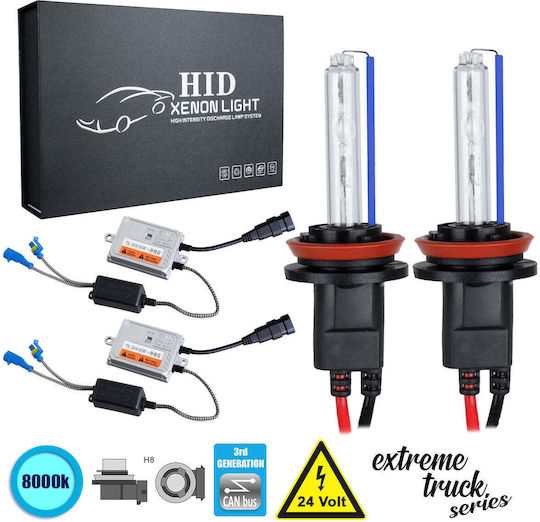 GloboStar Truck Xenon Kit Extreme Truck Series H8 CAN Bus 110W 24V 8000K Cold White