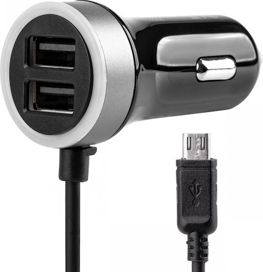 AMiO Pch Pro01 2x Micro Φορτιστής Αυτοκινήτου 2.4A Γρήγορης Φόρτισης με Θύρες: 2xUSB Μαύρο Χρώμα