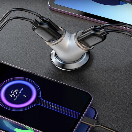 Devia Devia Handy-Autoladegerät 48W mit 2xUSB-A 2xType-C Silber Farbe