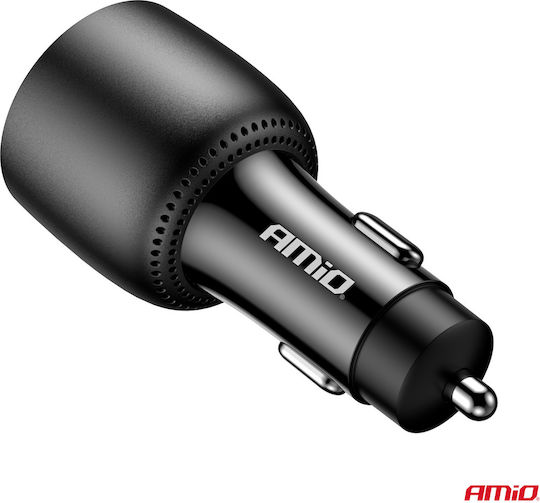 AMiO Φορτιστής Αυτοκινήτου 95W Γρήγορης Φόρτισης με Θύρες: 1xUSB 2xType-C Μαύρο Χρώμα
