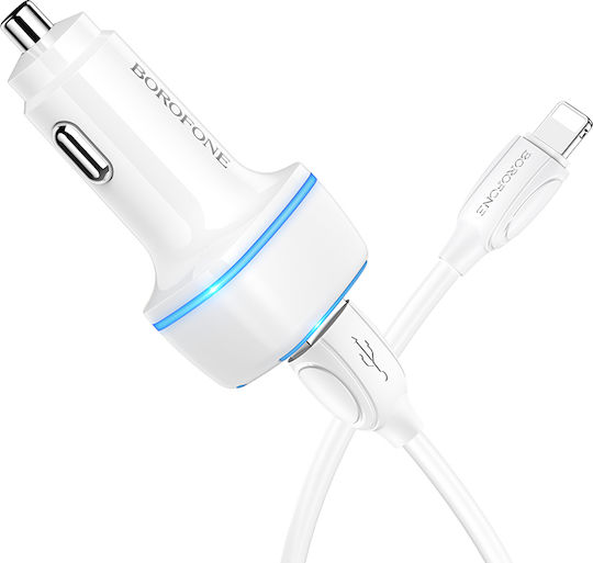 Borofone BZ14 Max Auto-Ladegerät 2.4A mit Anschlüssen: 2xUSB mit Kabel Blitzschlag Weiß Farbe