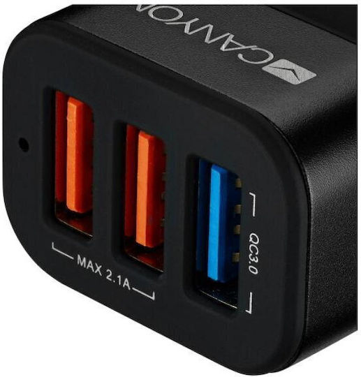 Canyon Car Charger 2.1A with 3 USB-A Ports Black Color