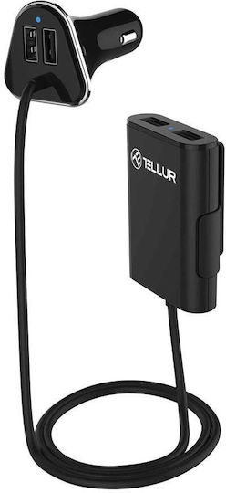 Tellur разклонител за автомобилно зарядно устройство 4*USB 9.6A 1.8m черен