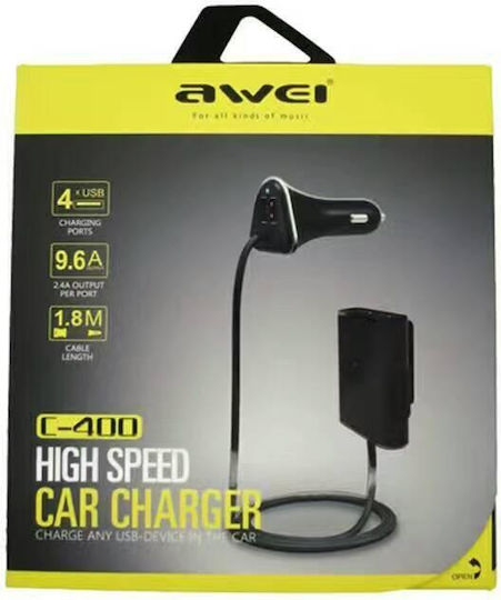 Awei C-400 Φορτιστής Αυτοκινήτου 10W 2.4A με Θύρες: 4xUSB Λευκό Χρώμα
