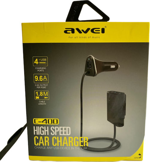 Awei C-400 Φορτιστής Αυτοκινήτου 10W 2.4A με Θύρες: 4xUSB Λευκό Χρώμα