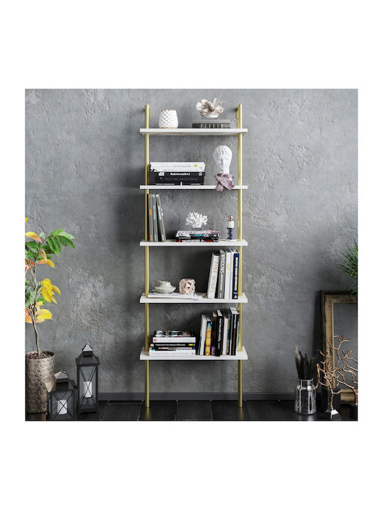 Bibliotecă Paula Alb-Auriu 60x22x174 cm
