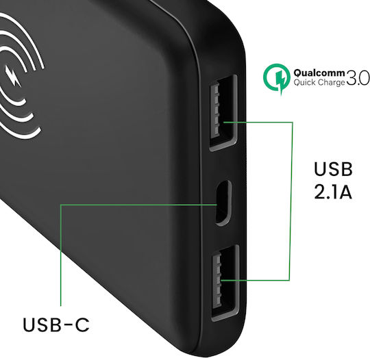 Akashi Powerbank 10000 mAh 18 W mit 2 USB-A-Anschlüssen und USB-C-Anschluss Power Delivery / Schnellladung Schwarz