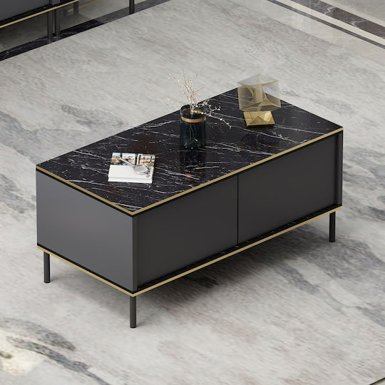 Правоъгълно Централно Кафе Масичка Imaj Marble Effect Черно-антрацит М90xШ45xВ40см