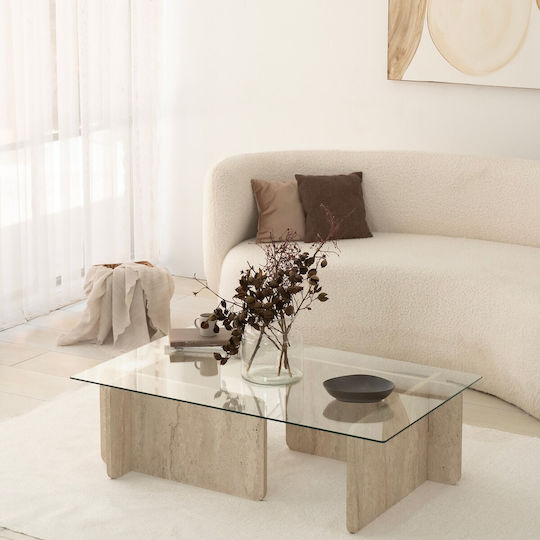 Hanah Home Rechteckiger Zentraler Kaffeetisch Escape Glas Beige M105xL65xH30cm