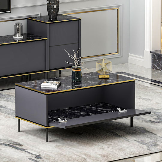 Правоъгълно Централно Кафе Масичка Imaj Marble Effect Черно-антрацит М90xШ45xВ40см