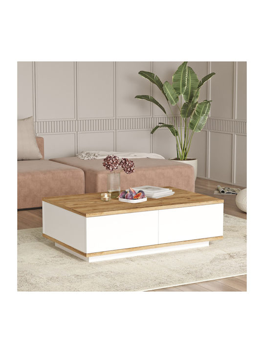 Rectangular Central Coffee Table Wooden Pine White M90xW60xH28.6cm