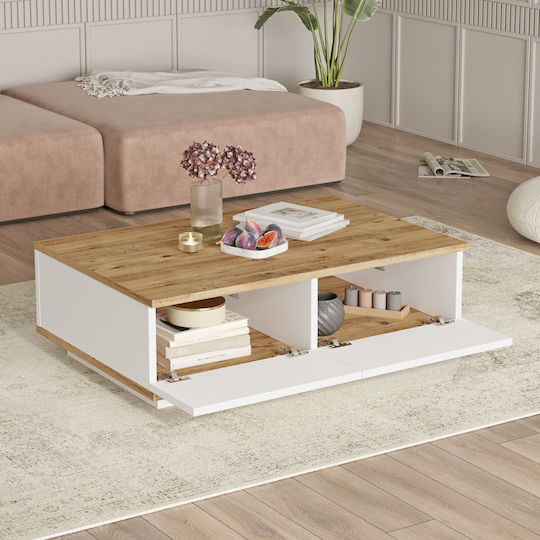 Rectangular Central Coffee Table Wooden Pine White M90xW60xH28.6cm