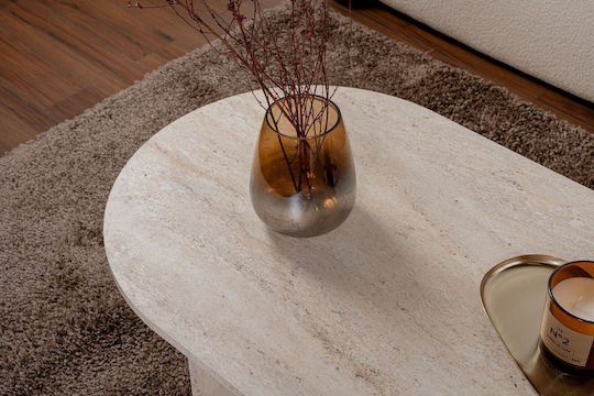 Овална Централна Кафе Маса Sable Дървена Travertine Бежова Ш119xД60xВ39.8см