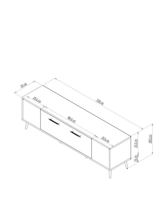 TV-Ständer Detas Weiß-Gold M150xP35xH48.2cm