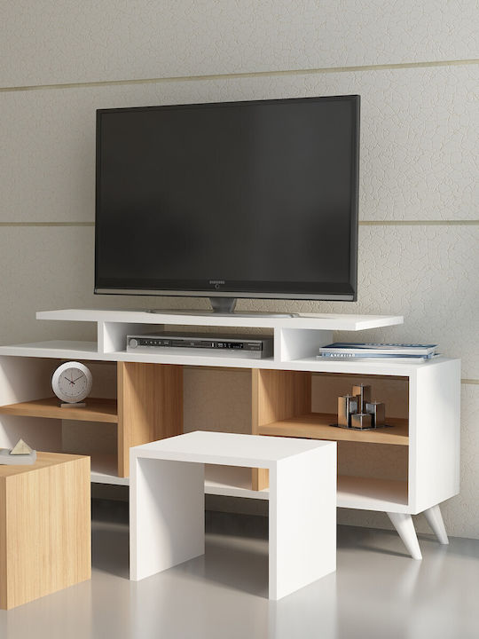 TV Stand Kutay White-Teak 120x29.5x56.9 cm