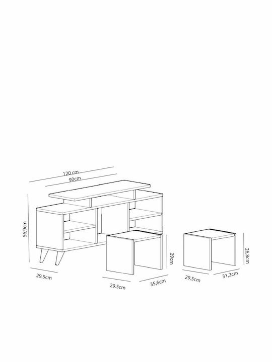TV Stand Kutay White-Teak 120x29.5x56.9 cm